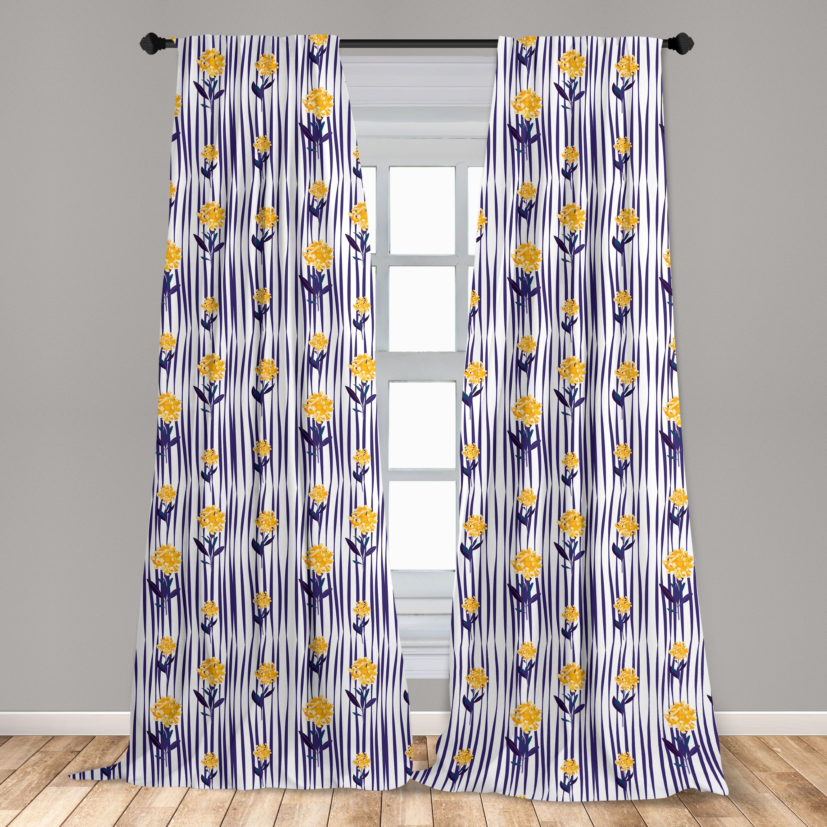 Gardine Vorhang für Wohnzimmer Dekor, Microfaser, Chrysantheme-Muster Blumen Schlafzimmer Abakuhaus