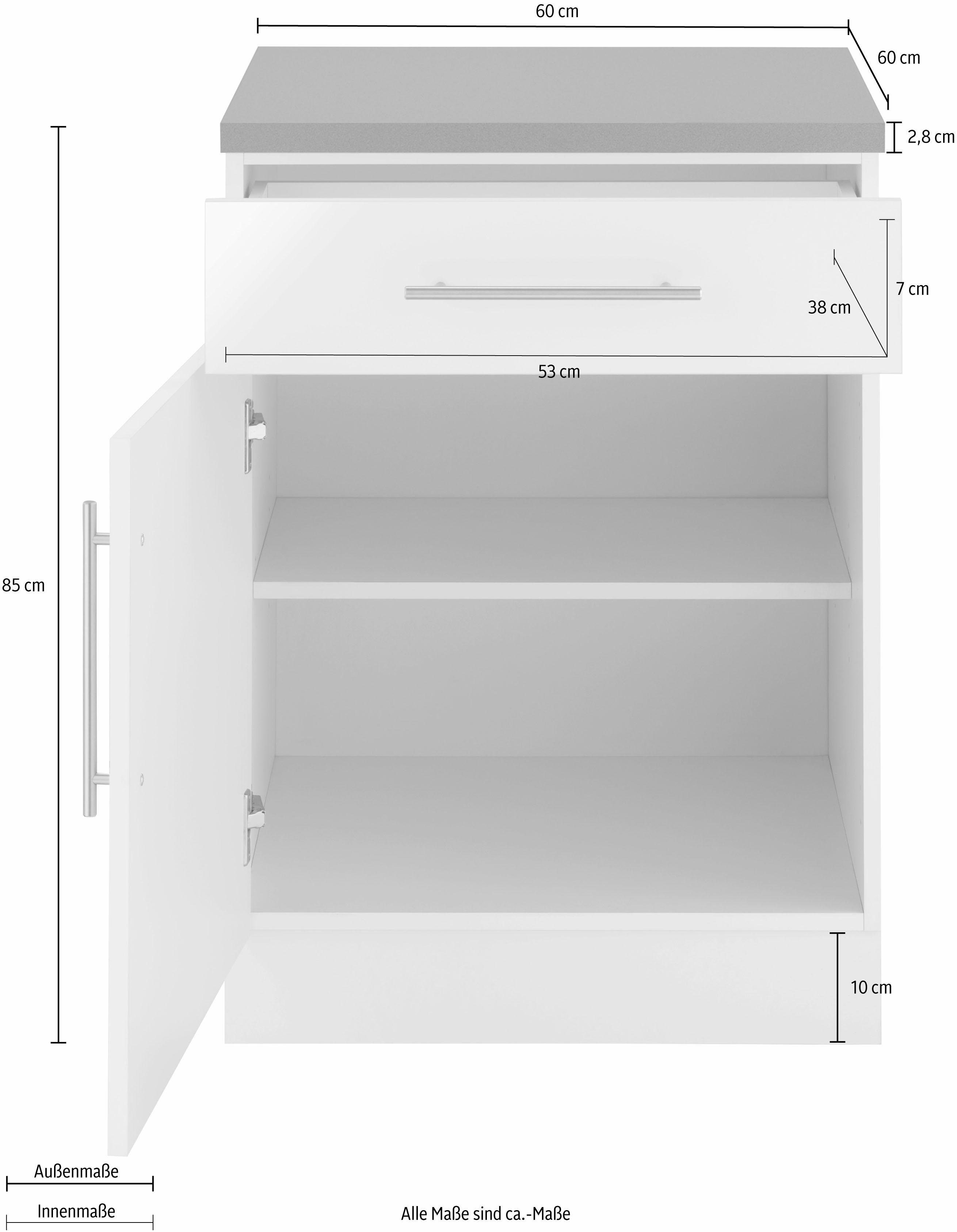 cm Granit | Arbeitsbplatte: Korpus: wiho Cali Küchen Unterschrank Grau 60 Front Cashmere, und Cashmere breit