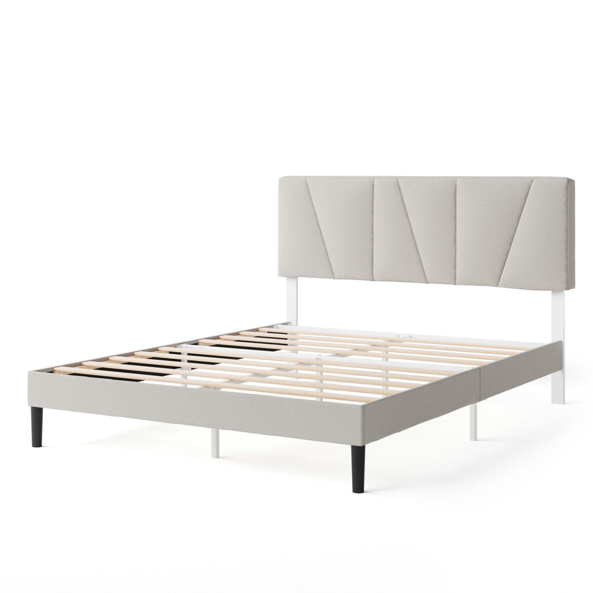 ZINUS Polsterbett Maya mit modernen Kopfteil und Lattenrost 140x200cm (Packung, 1-tlg., Bettgestell, Wollweiß, 140x200 cm), Kinderleichte Montage – Bild 4 von 5
