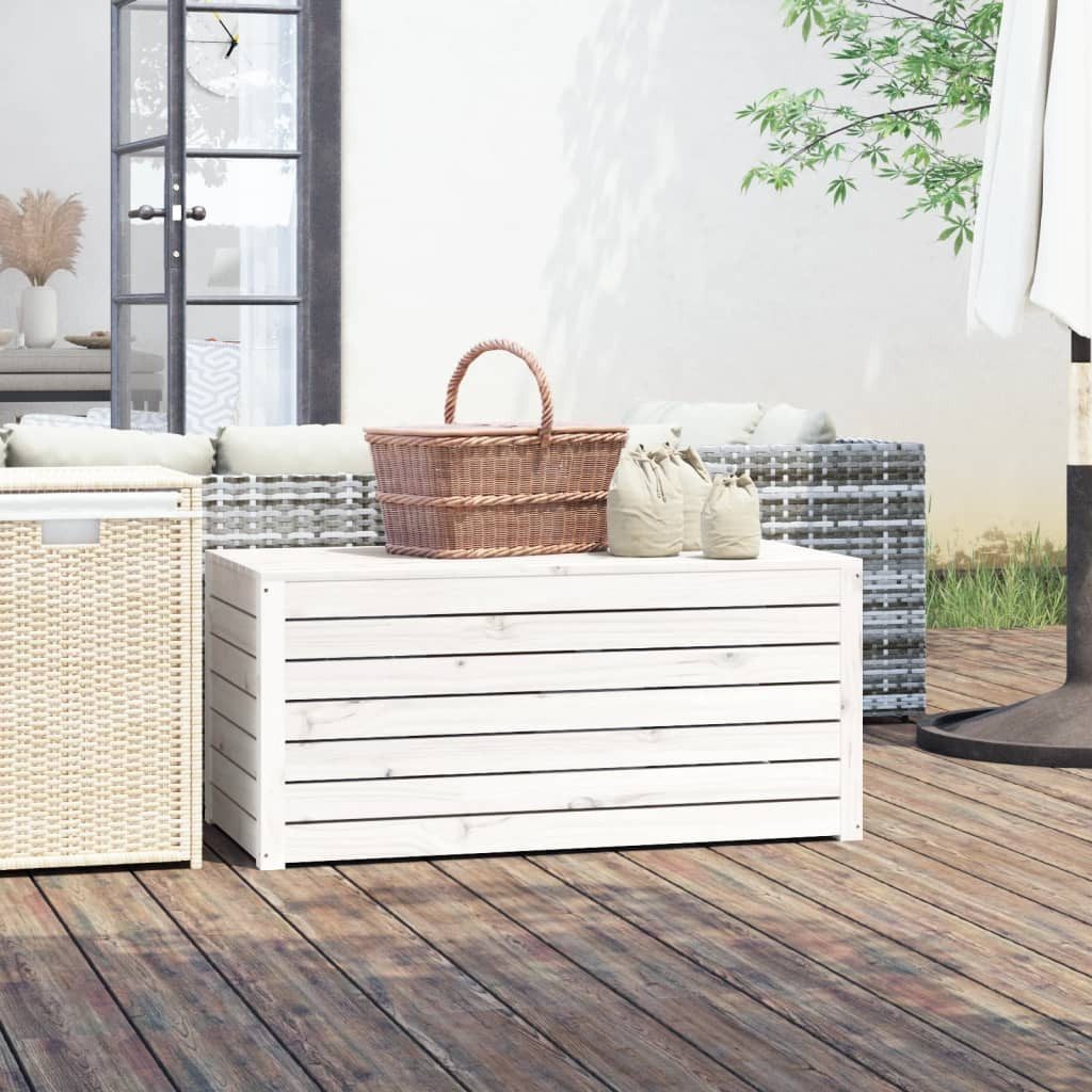 furnicato Gartenbox aus massivem Kiefernholz Weiß 101 x 50,5 x 46,5 cm, Stabile Kissenbox mit Deckel und Stauraum für Werkzeug und Zubehör