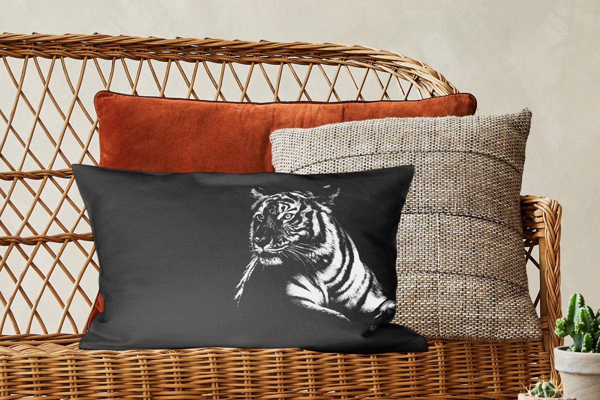 Schlafzimmer Tiger - Dekokissen - Schwarz Wohzimmer Dekoration, Füllung, - mit Dekokissen Weiß, Tiere Zierkissen, MuchoWow