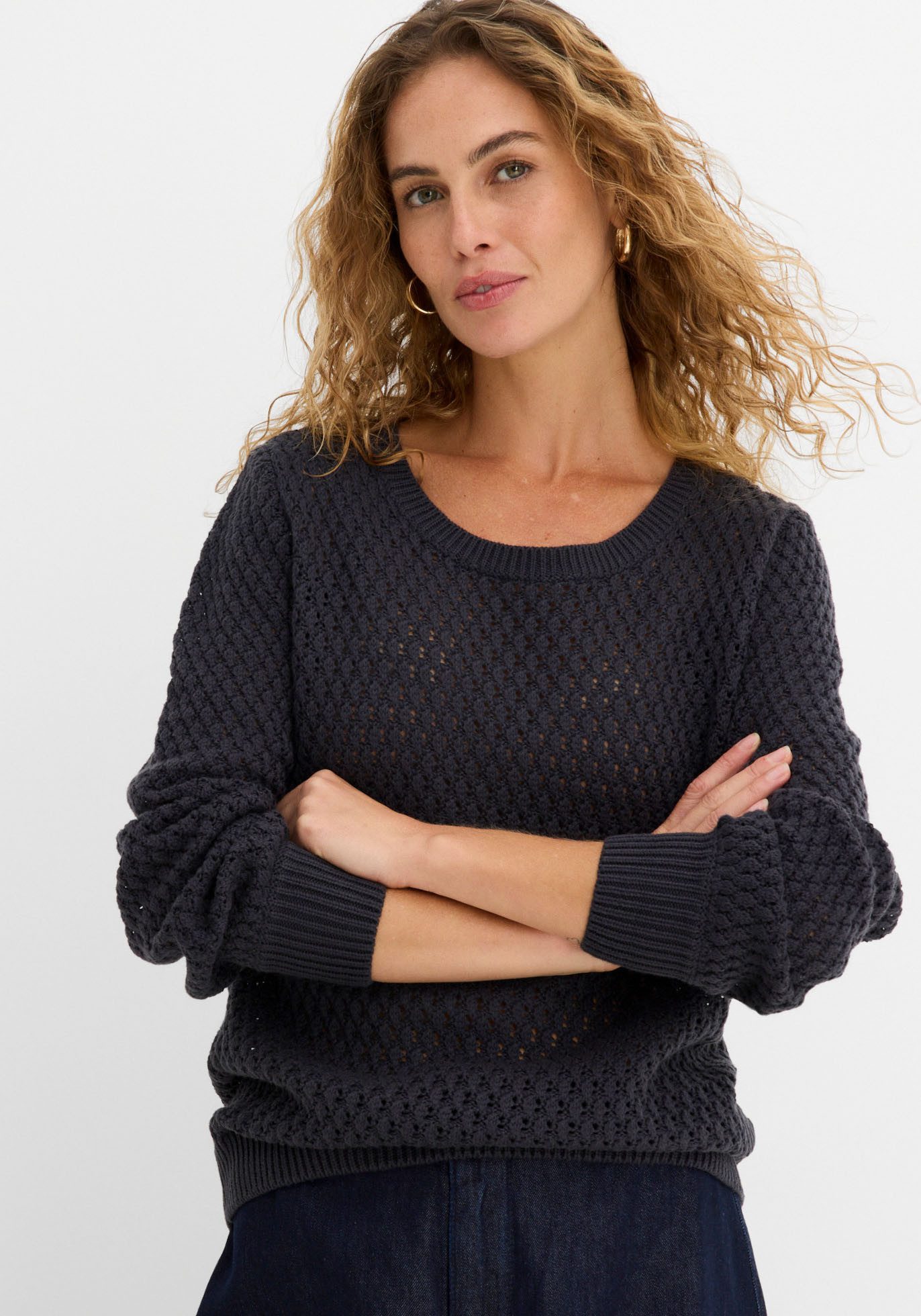 bonprix Strickpullover Strukturstrick mit hohem Baumwollanteil, mit Rundhalsausschnitt