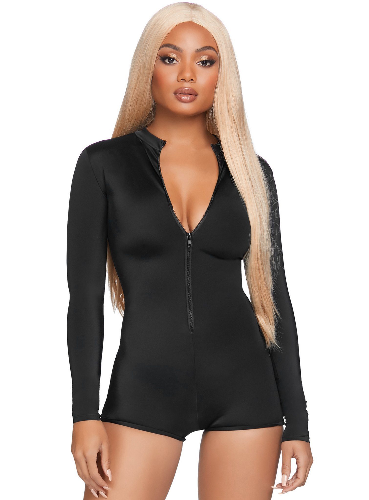 Leg Avenue Vampir-Kostüm Romper schwarz, Sexy Langarm-Body mit Frontzipper günstig online kaufen