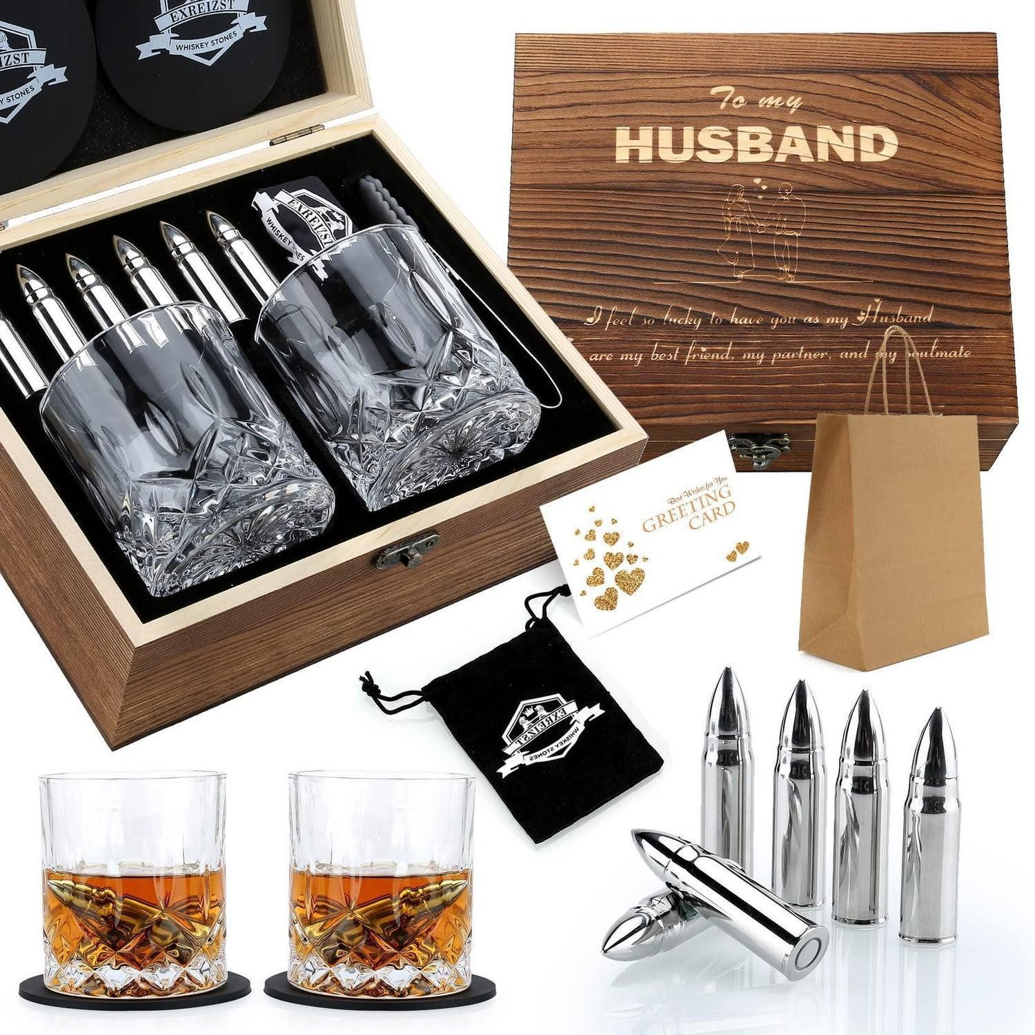 LuxusKollektion Whiskyglas Whisky Set mit Edelstahl-Steinen 2 Gläser