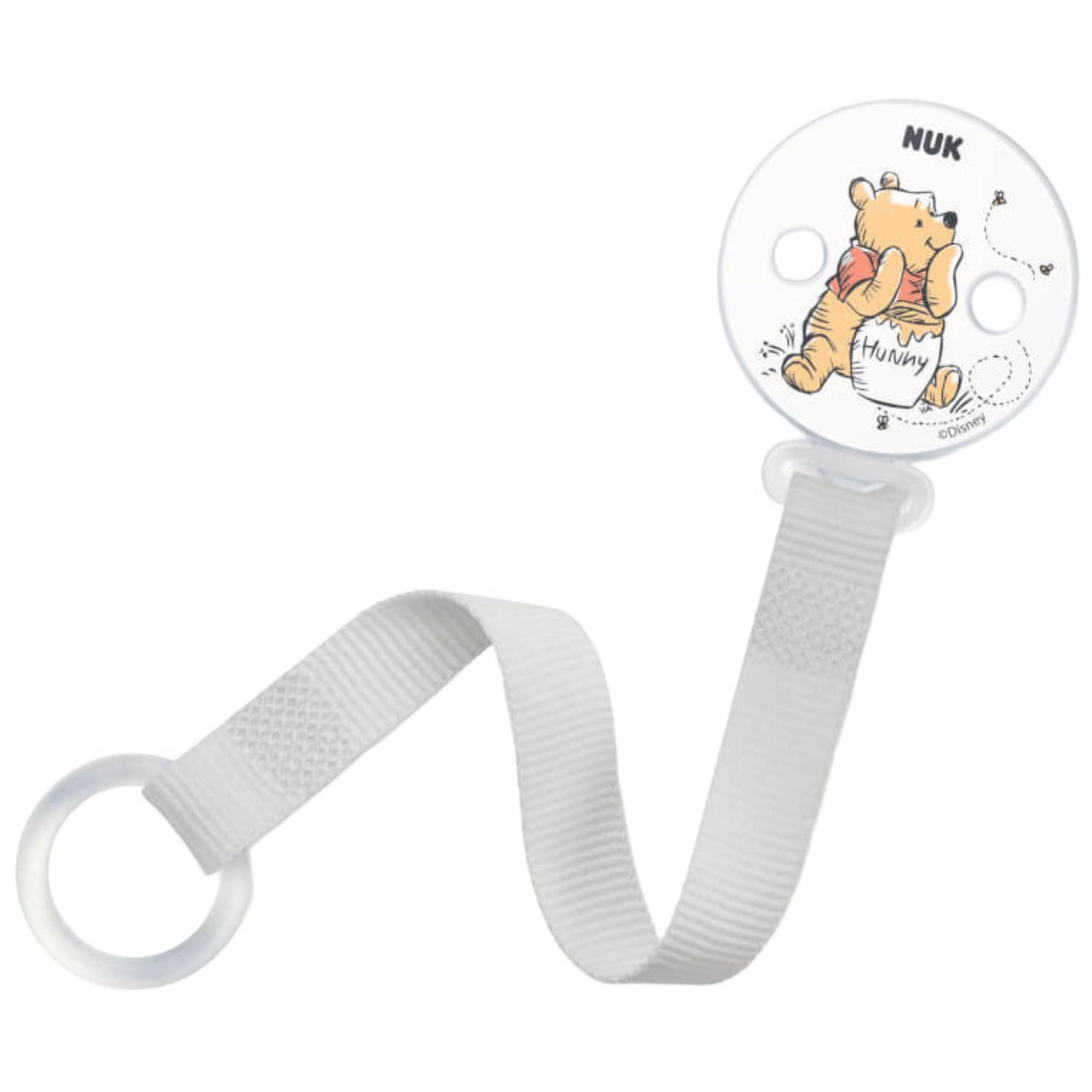 NUK Schnullerbefestigung Winnie Puuh Schnullerband mit Clip, grau, NUK