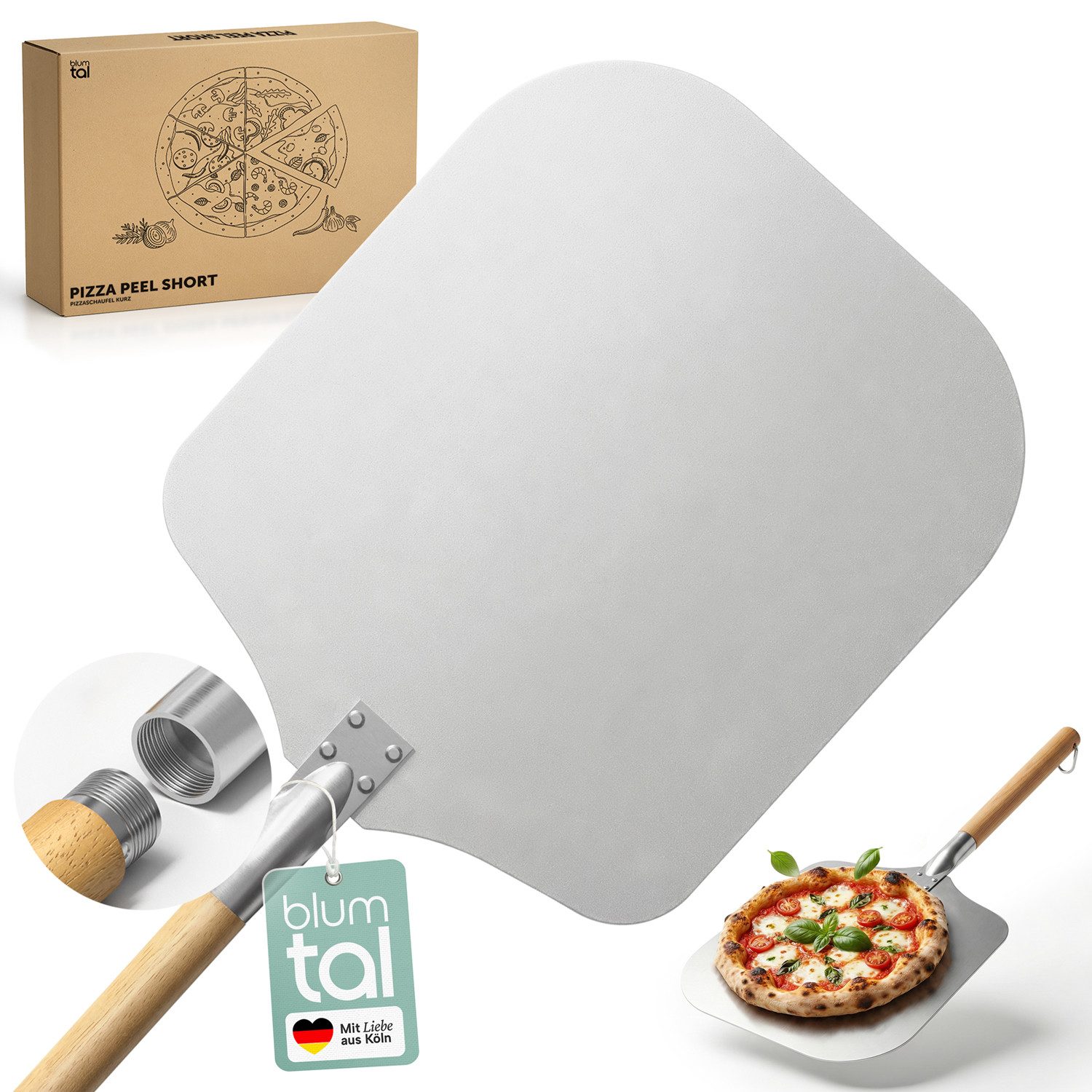 Blumtal Pizzaschieber Pizzaschaufel mit großer Fläche und abnehmbaren Griff, 30,5cm x 30,5cm