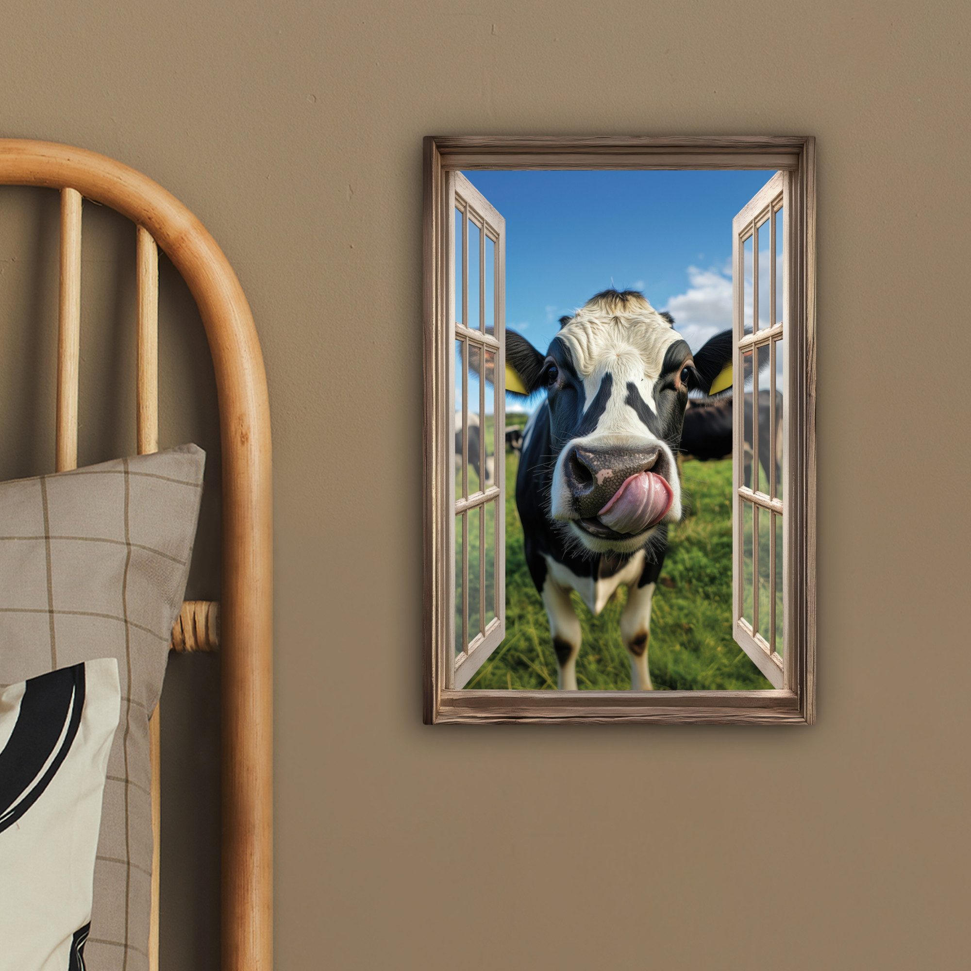 OneMillionCanvasses® Leinwandbild Durchgucken - Kuh - Wiese - Tiere - Natur, Fotodruck (1 St), Leinwand Canvas Wandbild, Wanddekoration 20x30 cm
