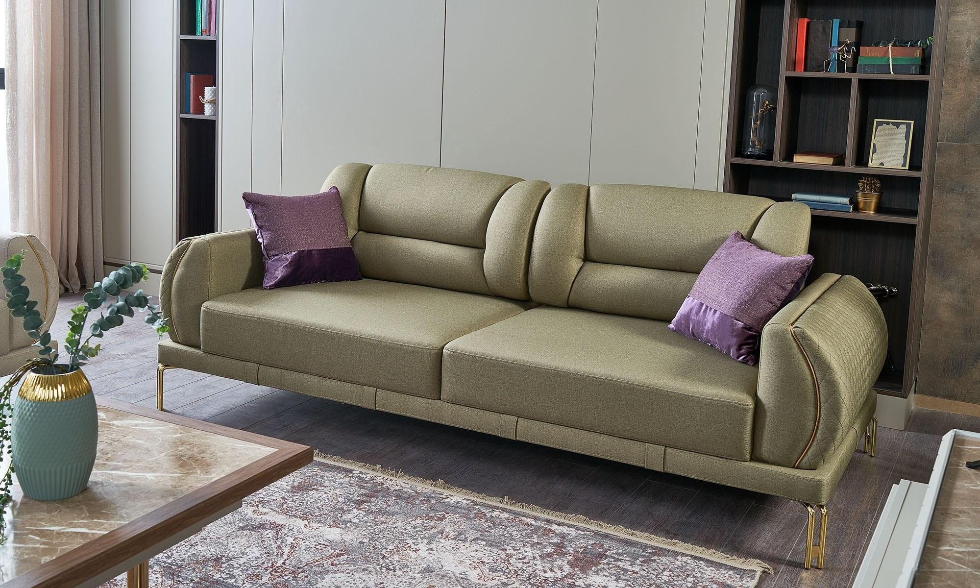 Luxus 3-Sitzer JVmoebel Dreisitzer Made Sofa Polstersofa Sitzer Grün Europa Stoffsofa, 1 Couch 3 in Teile,