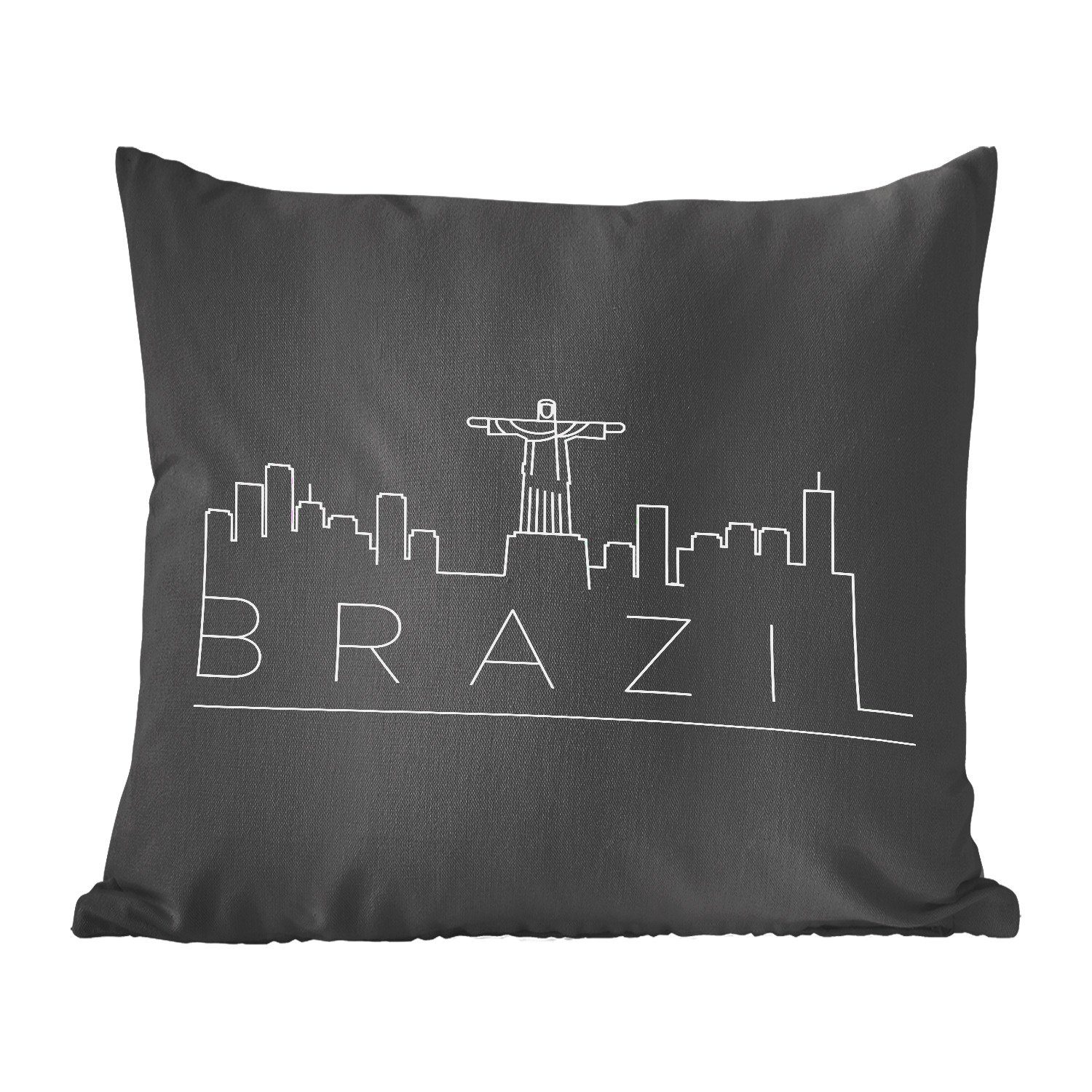 MuchoWow Dekokissen Stadtbild "Brasilien" mit schwarzem Hintergrund, Zierkissen mit Füllung für Wohzimmer, Schlafzimmer, Deko, Sofakissen