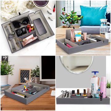 Belle Vous Organizer Graue Kunstlederablage - Nachttisch-Organizer, Gray Faux Leather Tray - Nightstand Organizer