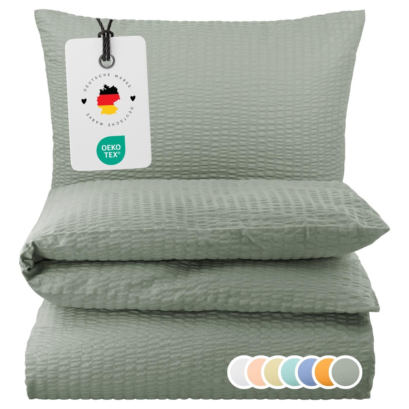 Carpe Sonno Bettwäsche Seersucker 135 x 200 155 x 220 Bügelfrei Sommer Uni 100% Baumwolle, Seersucker, 2 teilig, Leicht kühlender Bettbezug Reißverschluss & OEKO-TEX Grau 135x200