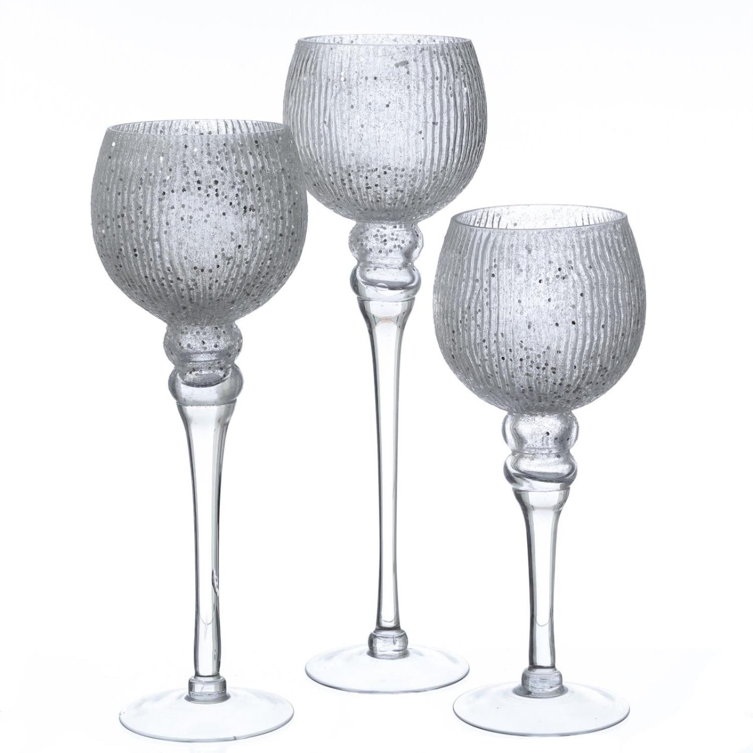 MARELIDA Kerzenhalter Kelch Glas Windlicht Teelichthalter 3 Höhen glitzernd günstig online kaufen