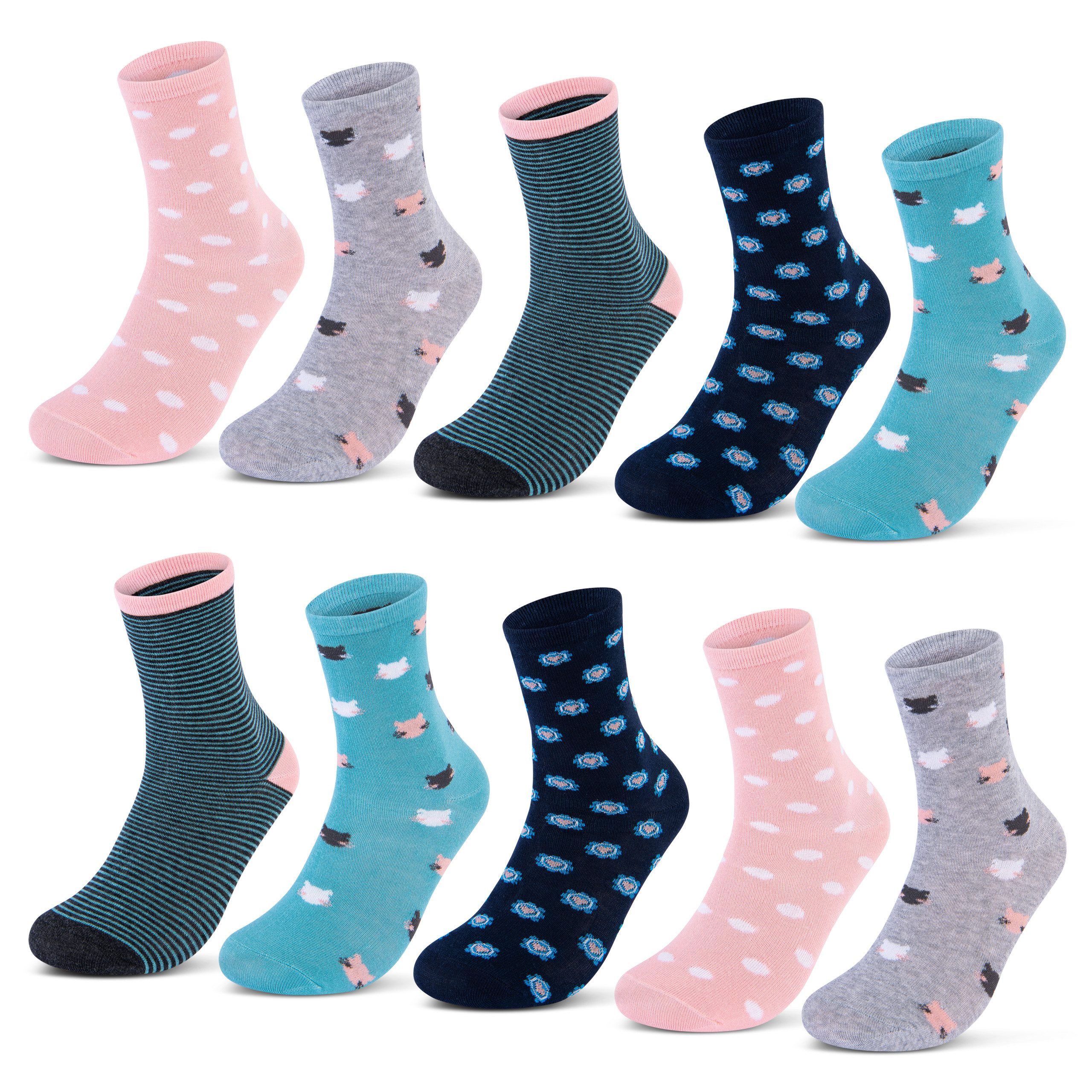 sockenkauf24 Socken 10 Paar Kindersocken für Mädchen lang Kinder Socken mit weichem Bund