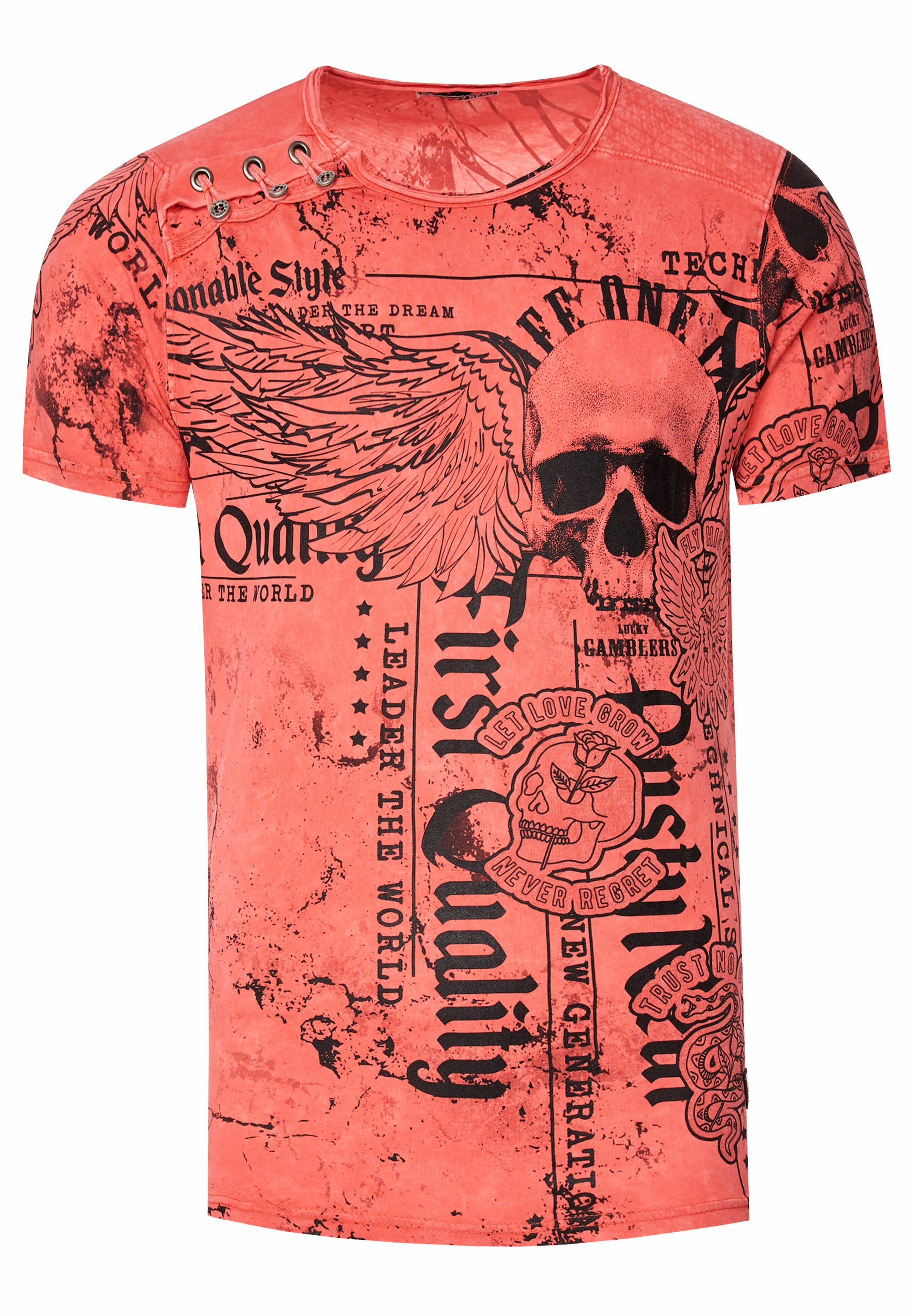 Neal T-Shirt Rusty Allover-Print mit koralle Rusty Neal