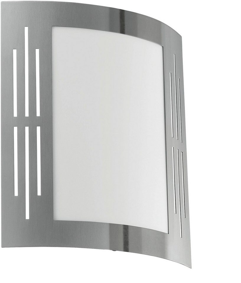 EGLO Wandleuchte City Wandlampe, Außenbeleuchtung, Außenlampe, silber, weiß, E27, IP44, ohne Leuchtmittel, Wand-/Deckenleuchte - L23,5 x H26 x AL9 cm - edelstahl - 1X60W exkl.