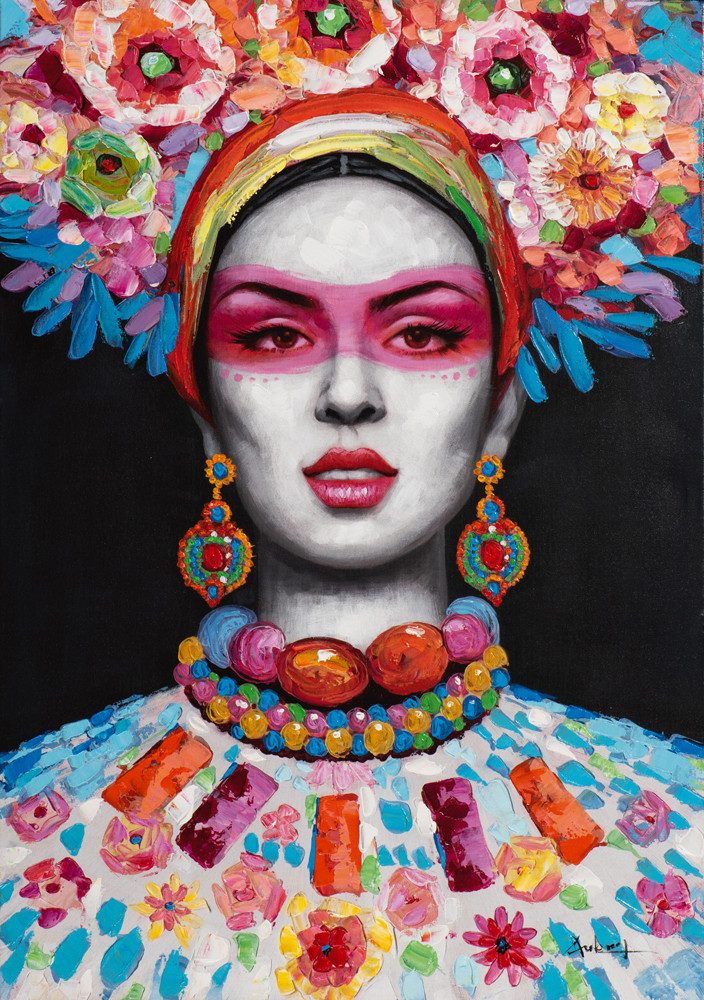 ArtUniverse Gemälde Leinwandbild Frau mit Blumen Dekoration 70 x 100 cm, Menschenmotiv