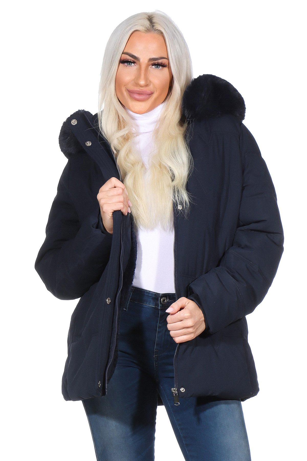 Aurela Damenmode Winterjacke Damen Steppjacke Teddyfell günstig online kaufen
