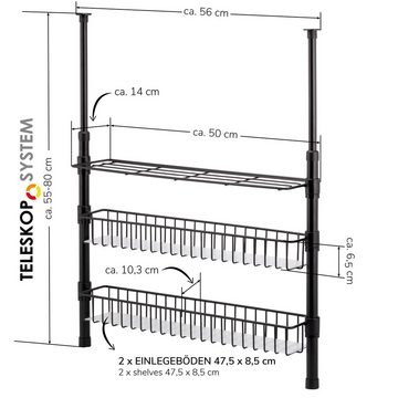 bremermann Küchenregal Teleskop-Gewürzregal, Teleskopregal, 2 Körbe, 1 Regal, schwarz
