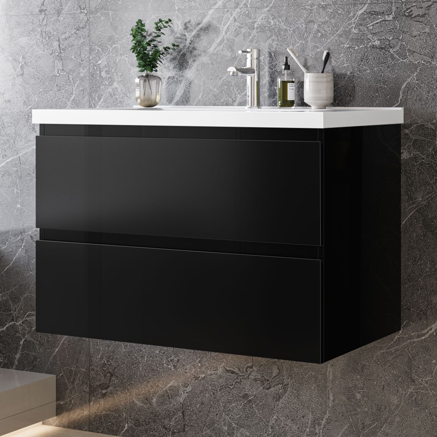 duschspa Waschtisch Badmöbel Set Waschbecken mit Unterschrank MDF, Hochglan günstig online kaufen