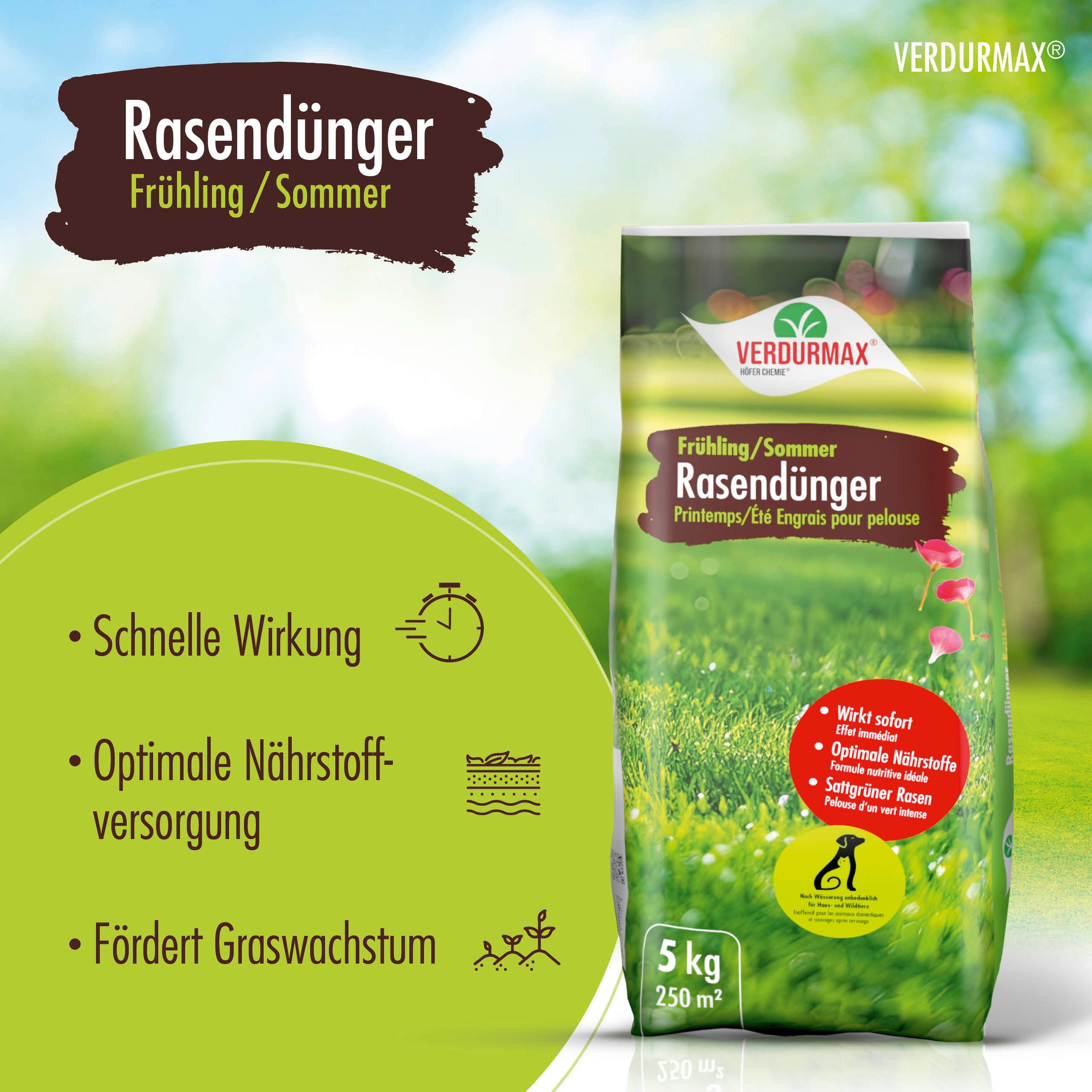 Höfer Chemie GmbH Rasendünger 5 kg VERDURMAX® Rasendünger Frühling / Sommer, Granulat, 1-St., Starkes Wachstum und sattes Grün