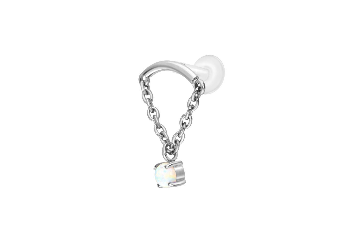 Piercing-Set PTFE Labret mit Innengewinde + Titan-Aufsatz BOGEN + KETTE +