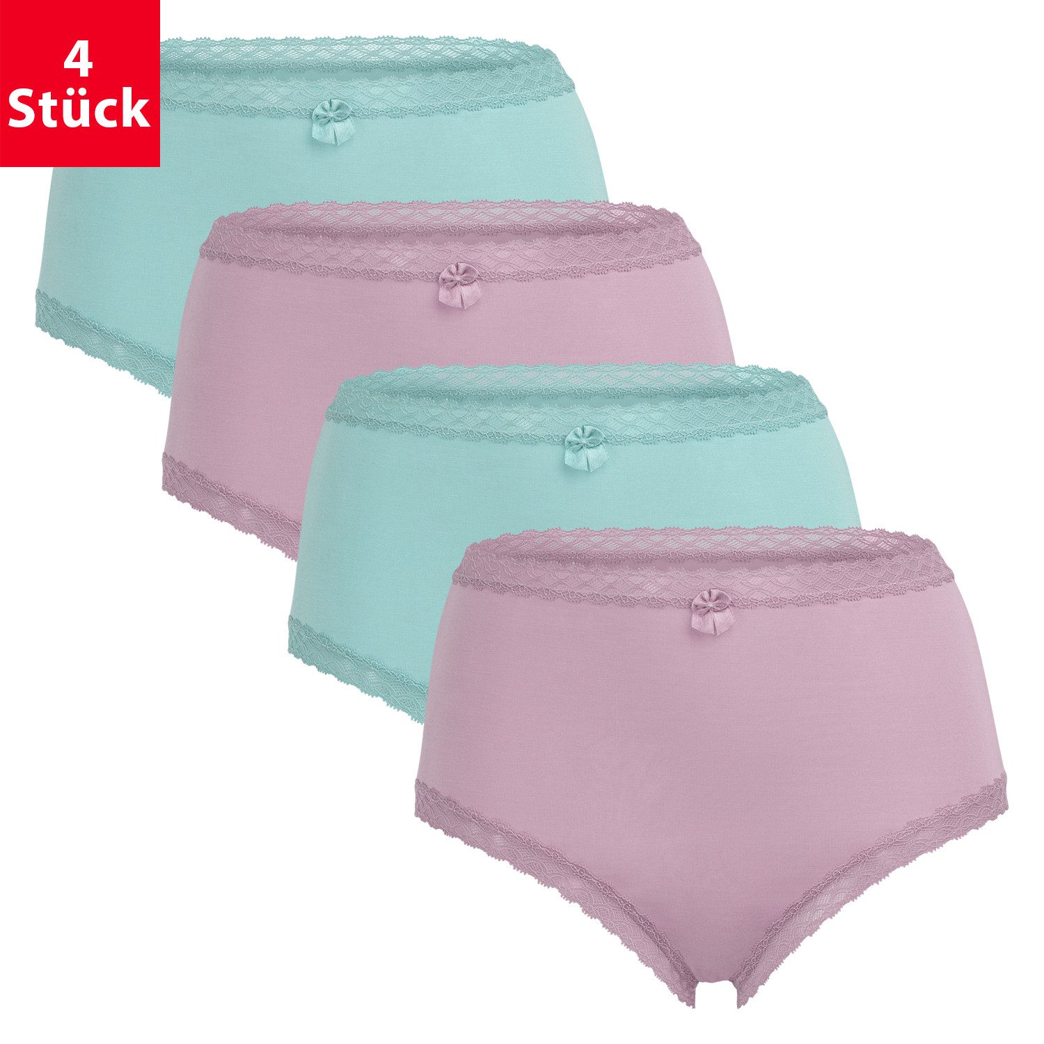 Taillenslip Damen Modal Eco Taillenslip (4er Pack) Maxi-Slip mit Spitze