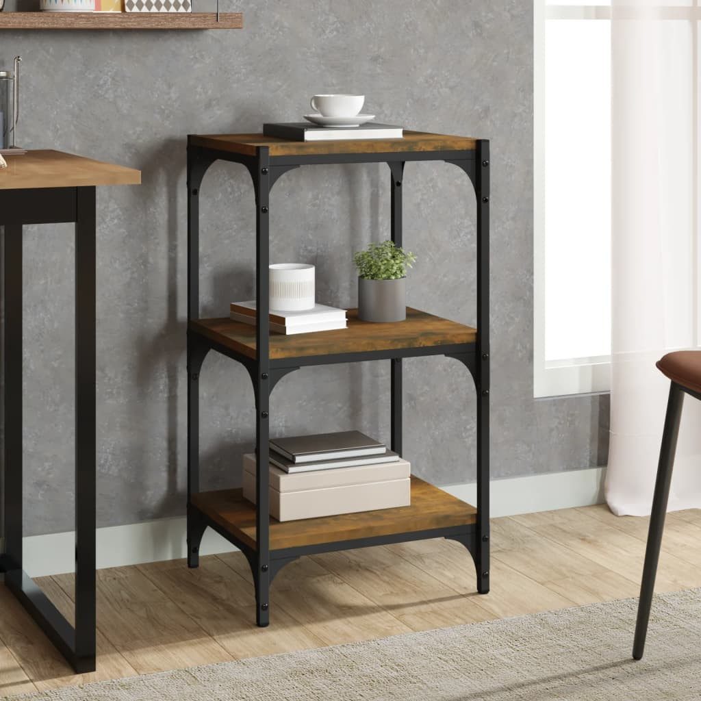 furnicato Bücherregal 40 x 33 x 70,5 cm Räuchereiche mit Stahlrahmen, 1-tlg., Industrie-Regal mit 3 Ablagen als TV-Schrank für das Wohnzimmer