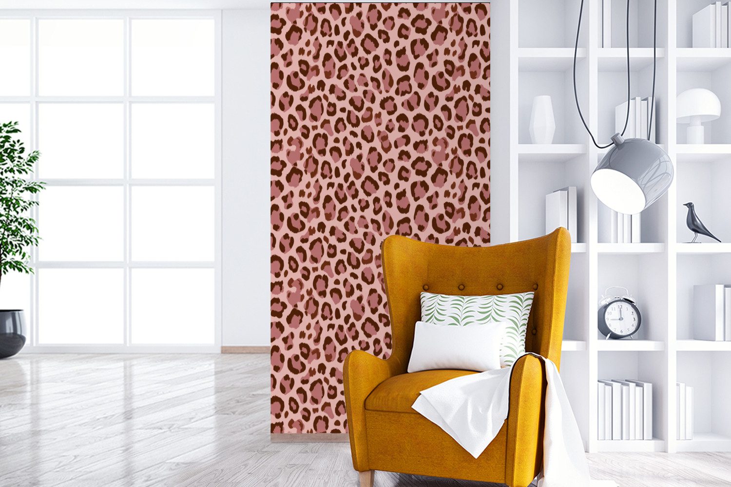 MuchoWow Fototapete Leopard - Muster - Rosa, Matt, bedruckt, Vliestapete für Wohnzimmer Schlafzimmer Küche, Fototapete, 120x240 cm – Bild 2 von 5