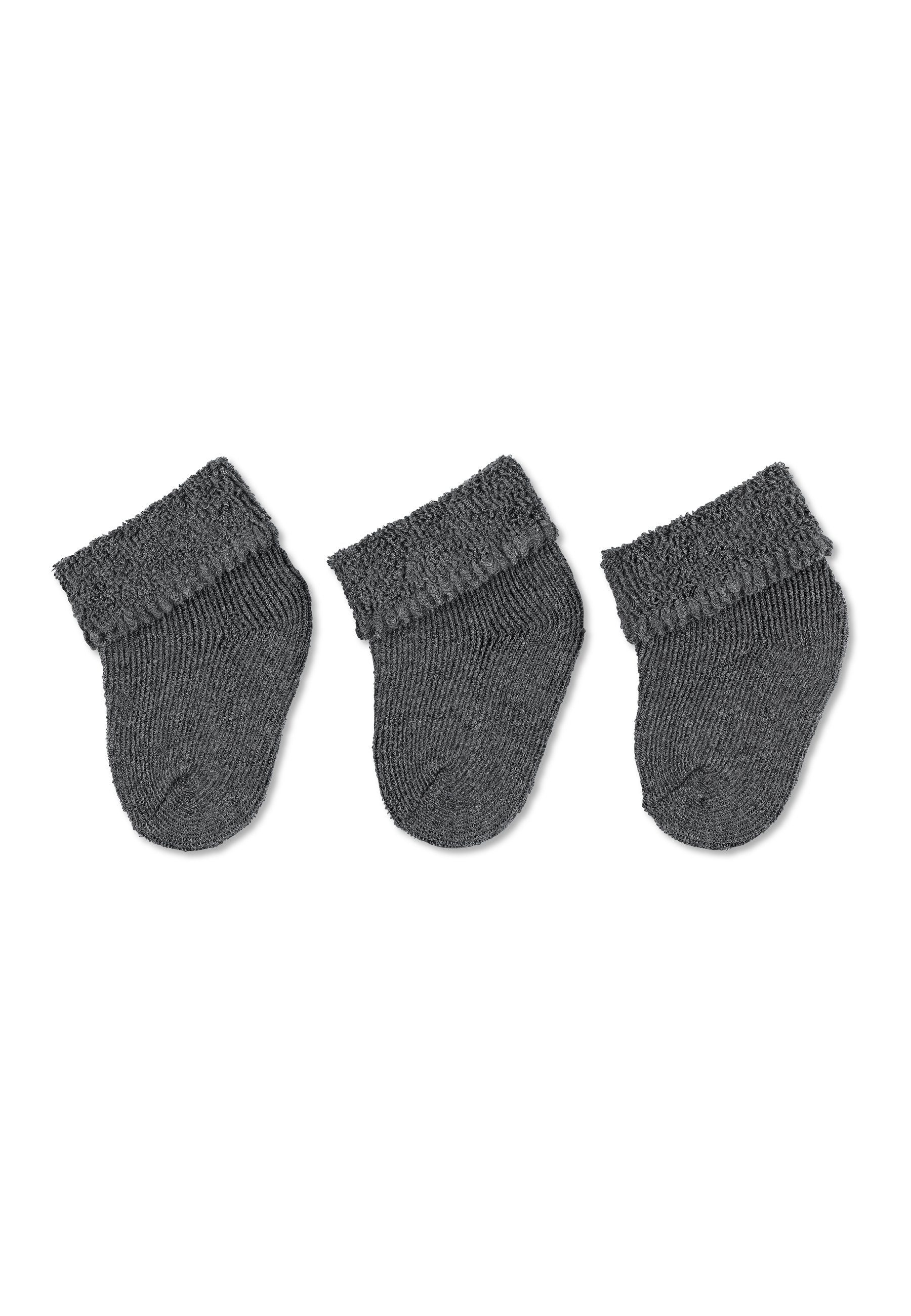 Sterntaler® Feinsöckchen Erstlingssöckchen uni, 3er-Pack (3-Paar, 3er Kindersocken, Erstlingssocken aus Baumwolle für Kinder) Babysocken mit süßen Motiven, Kurzsocken Baby mit Vollplüsch dunkelgrau | Socken