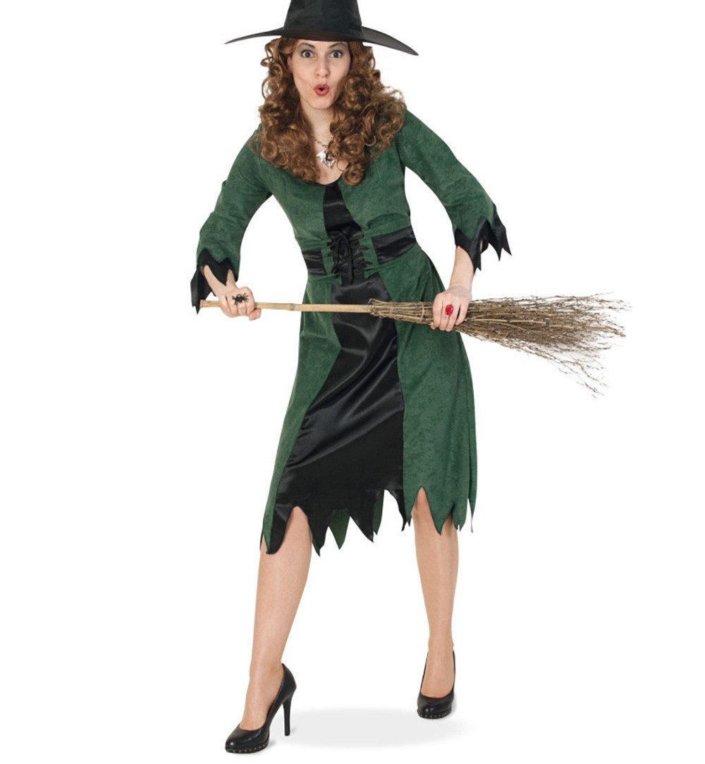 Fries Hexen-Kostüm Waldhexe Hexen Kleid Grün mit Gürtel Halloween Karneval günstig online kaufen