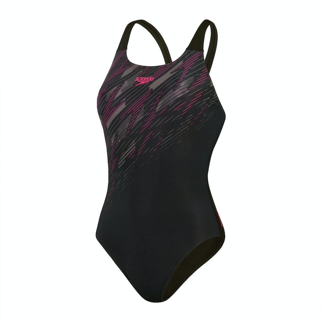 Speedo Badeanzug Womens HyperBoom Placement Muscleba BLACK / ELECTRIC PINK / U