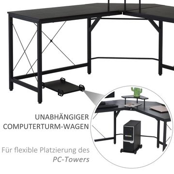 HOMCOM Computertisch Eckschreibtisch L-förmiger Schreibtisch mit Monitorständer (Bürotisch, 1-St., Computerecktisch), Stahl, Schwarz, 150 x 150 x 76 cm