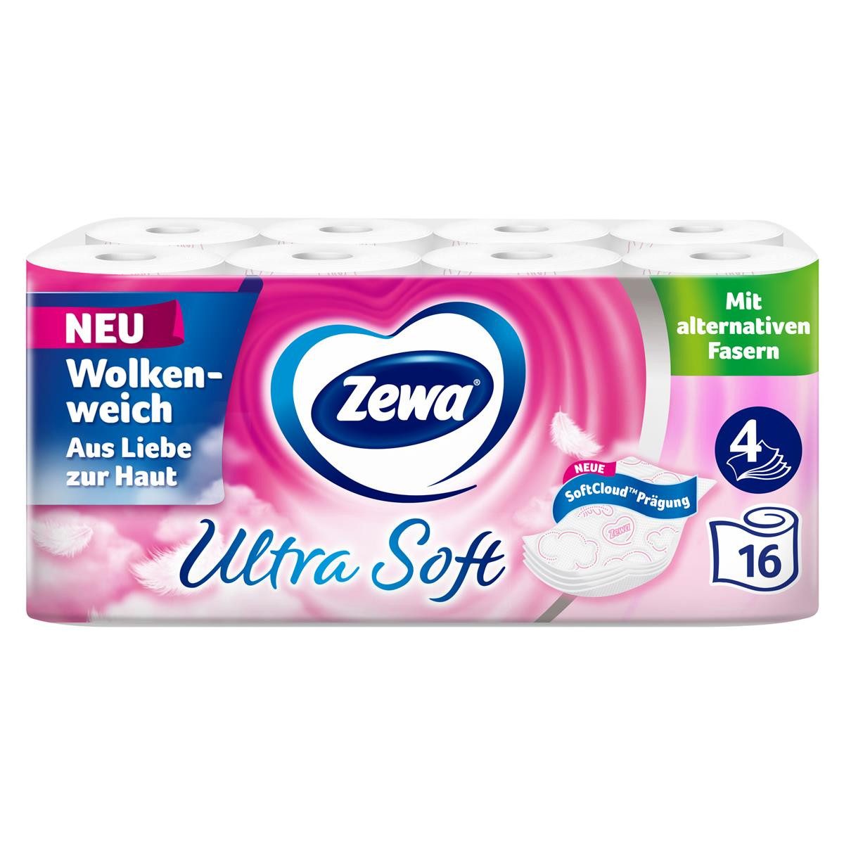 ZEWA Drucker- und Kopierpapier Zewa 39107 Zewa Toilettenpapier Ultra Soft 4-lagig 16 Rollen