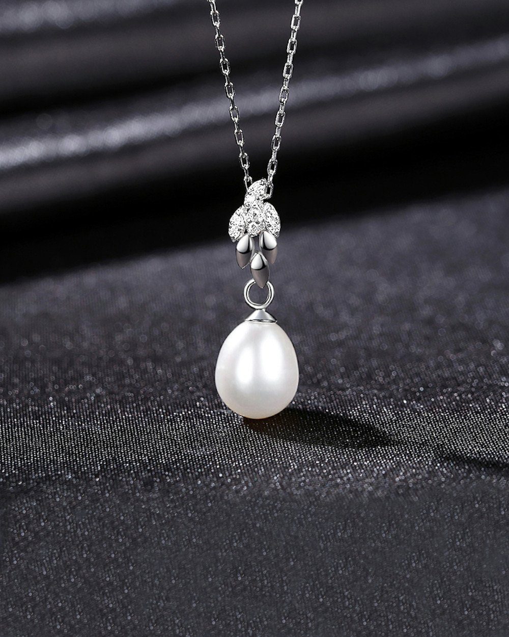 Halskette 'Pauline' Perle Perlenkette CLIFFORD weiß 925 Silberkette Anhänger 1 - Silber 40cm Verpackung), größenverstellbare einzelne 45cm Perlenanhänger (inkl. Damen DANIEL