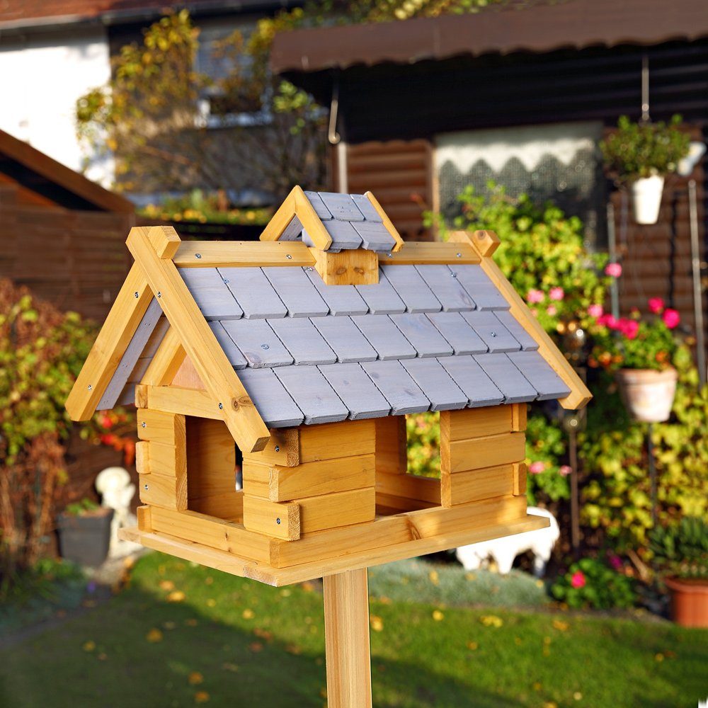 Mucola Vogelhaus Vogelhaus aus Holz in Grau Vogelfutterhaus Vogelhäuschen, Bausatz, Futterspender, Stehend