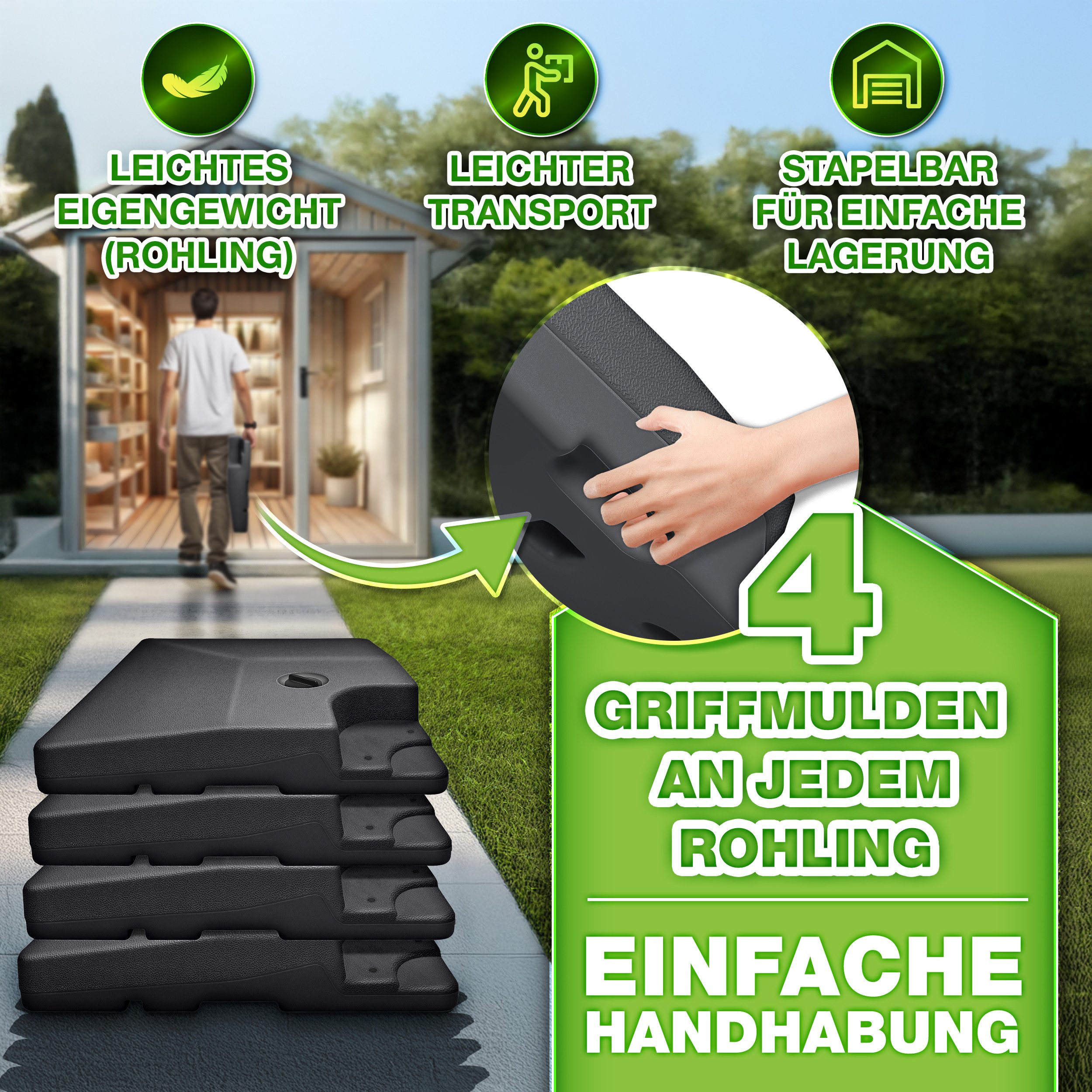 tillvex Sonnenschirm tillvex® Sonnenschirmständer 90L / 120kg Schirmständer Schirmgewicht, Schirmständer Ampelschirmständer wetterfest, inkl. Metallverbinder Sc – Bild 2 von 5