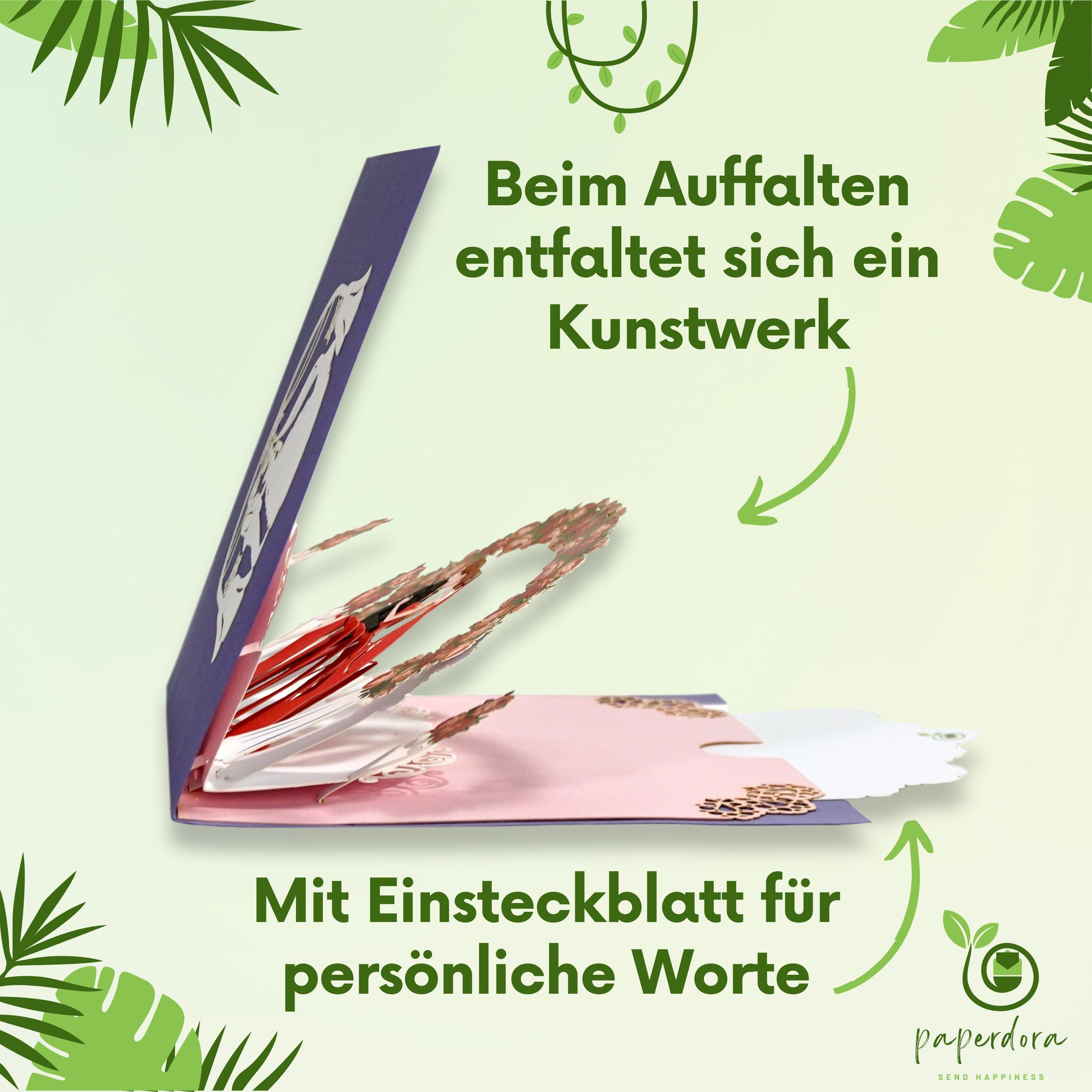 paperdora Hochzeitskarte 3D Pop-Up-Karte „Hochzeit“ mit Umschlag und Wachssiegel - Grußkarte, Hochzeit Einladungskarte Geschenk