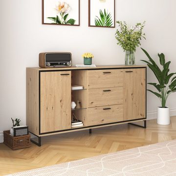 WISHDOR Sideboard Mit drei Schubladen, mit zwei Türen. exquisite Maserung (160 L x 40 B x 85 H(cm), Modernes Sideboard