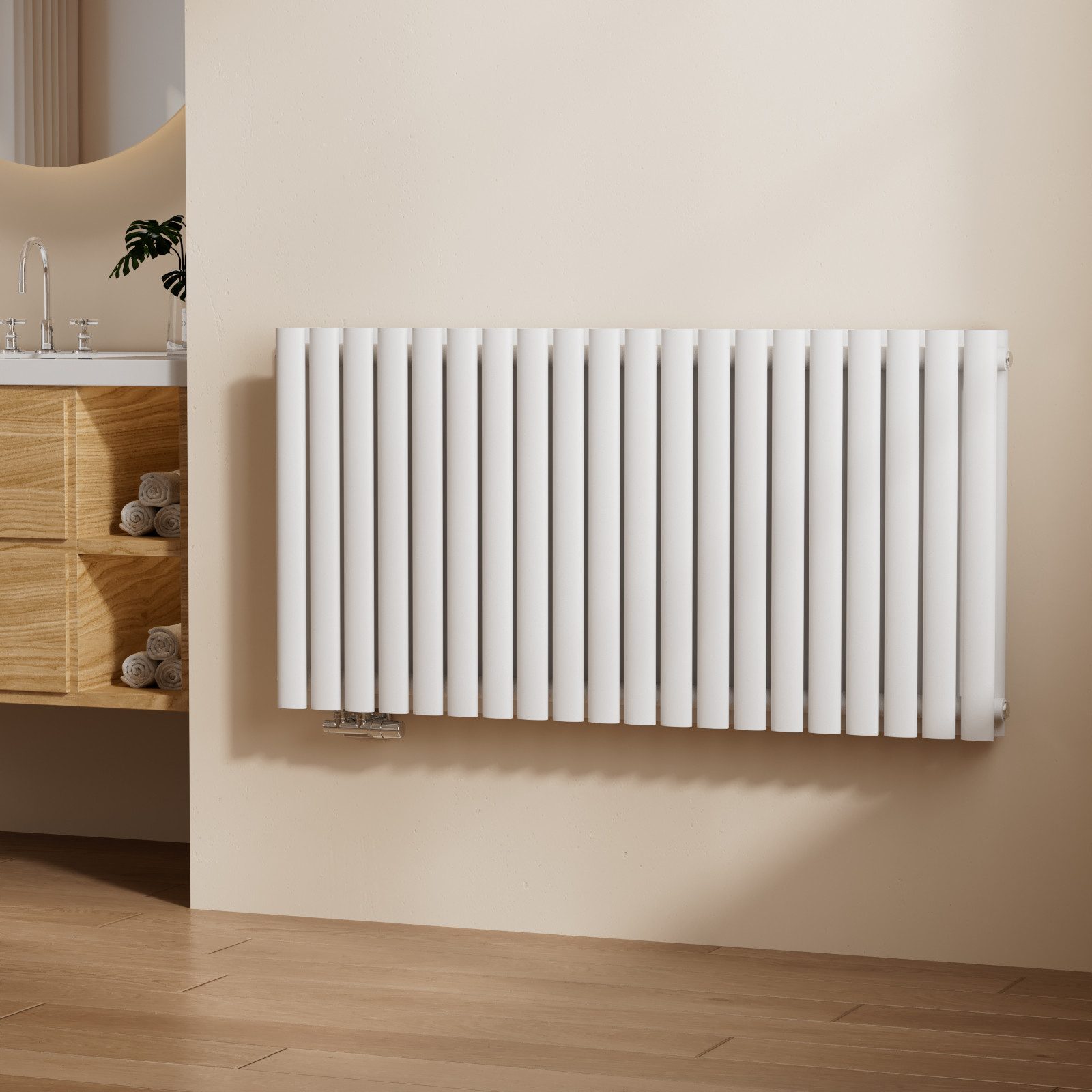 EMKE Heizkörper Design-Heizkörper Horizontal Heizung Ovales Rohr Hochleistung, 1828W Weiß / Anthrazit Horizontaler Seitenanschluss Doppellagig
