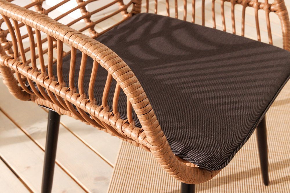 riess-ambiente Balkonset PARIS braun - Polyrattan, Glas, Bistro, wetterfest, Terrasse, Design, (Set, 3-tlg), Outdoor Sitzgruppe für den Garten - inkl. Tisch, Stühlen & Kissen