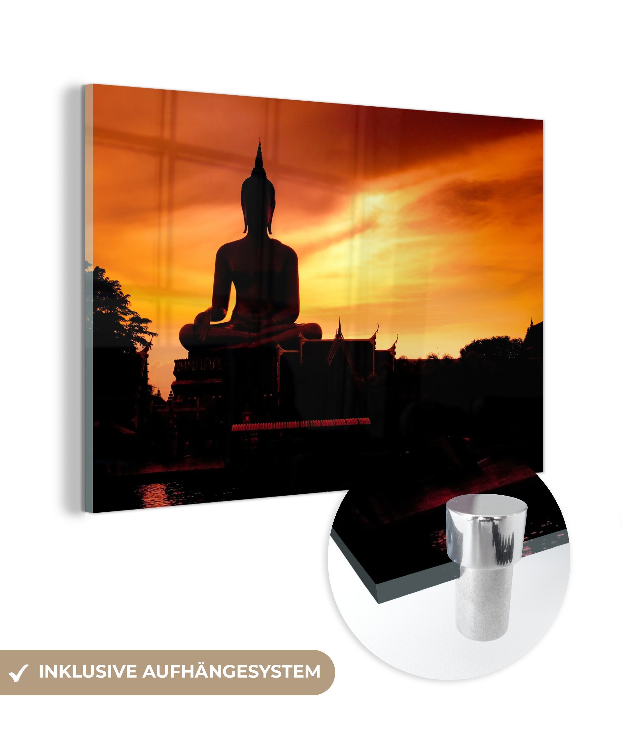 MuchoWow Acrylglasbild Buddha - Schatten - Sonne, (1 St), Acrylglasbilder Wohnzimmer & Schlafzimmer