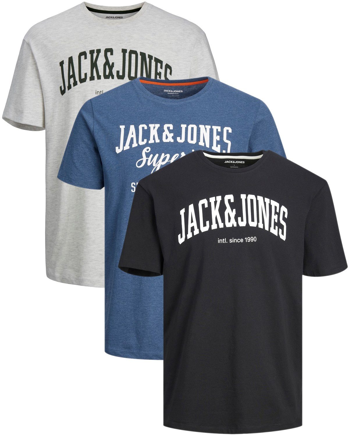 Jack & Jones Print-Shirt (Spar Set, 3er-Pack) Shirts mit Printaufdruck aus Baumwolle 3er Mix 5