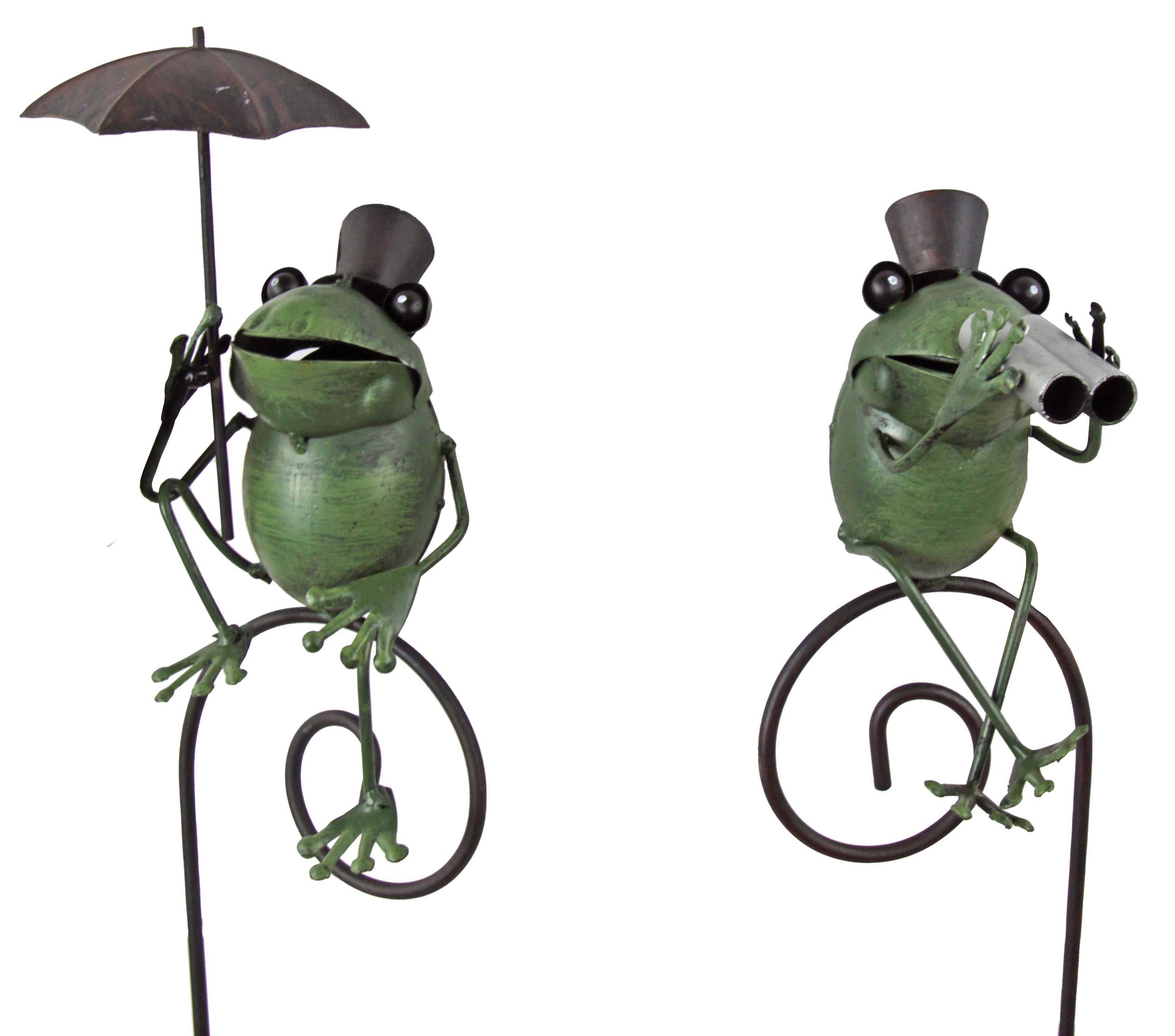Posiwio Gartenstecker Der charmante Gentleman: Frosch-Gartenstecker mit Zylinder & Schirm