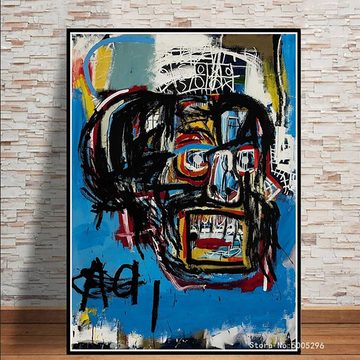 TPFLiving Kunstdruck (OHNE RAHMEN) Poster - Leinwand - Wandbild, Jean-Michel Basquiat - Werke des Graffitikünstlers - Graffitikunst - (Leinwand Wohnzimmer, Leinwand Bilder, Kunstdruck), Leinwandbild bunt - Größe 13x18cm