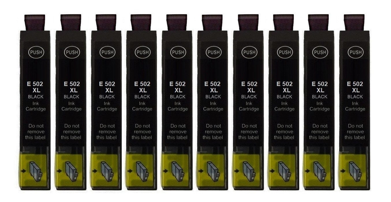 inkpro 10 x Druckerpatrone 502 XL BK kompatibel mit Epson 502XL schwarz, Tintenpatrone (für Epson Expression Home XP-5100, XP-5105, XP-5115, XP-5150, XP-5155 und WorkForce WF-2800, WF-2860 DWF, WF-2865 DWF, WF-2880 DWF, 10-tlg., XXL Füllmenge: je 18,2 ml)