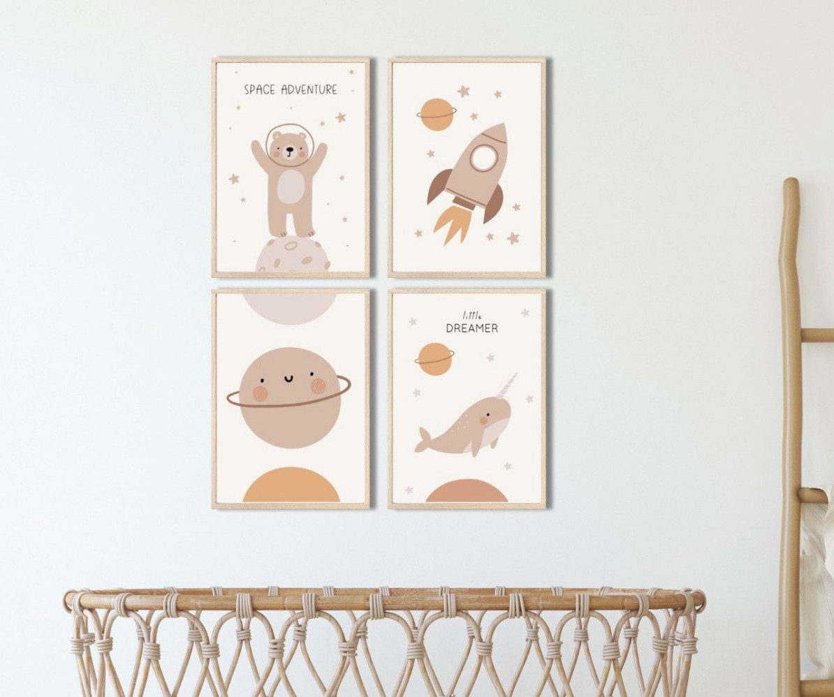 MeinBaby123® Poster Bilder Kinderzimmer, Poster Kinderzimmer Deko, Süße Tiere, Babyzimmer, Tiere Wandbilder, Boho, Sprüche