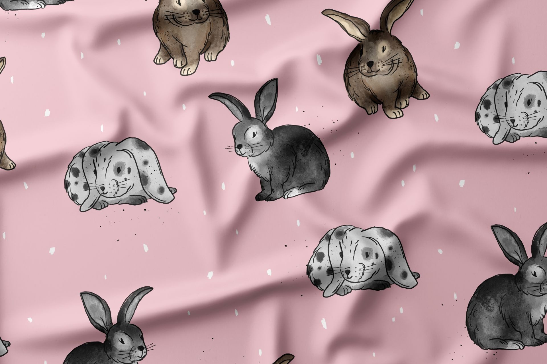 Leylas Welt Stoff Stoff Jersey Löffelbande Kaninchen Hase Katzengold Design, Reaktivdruck