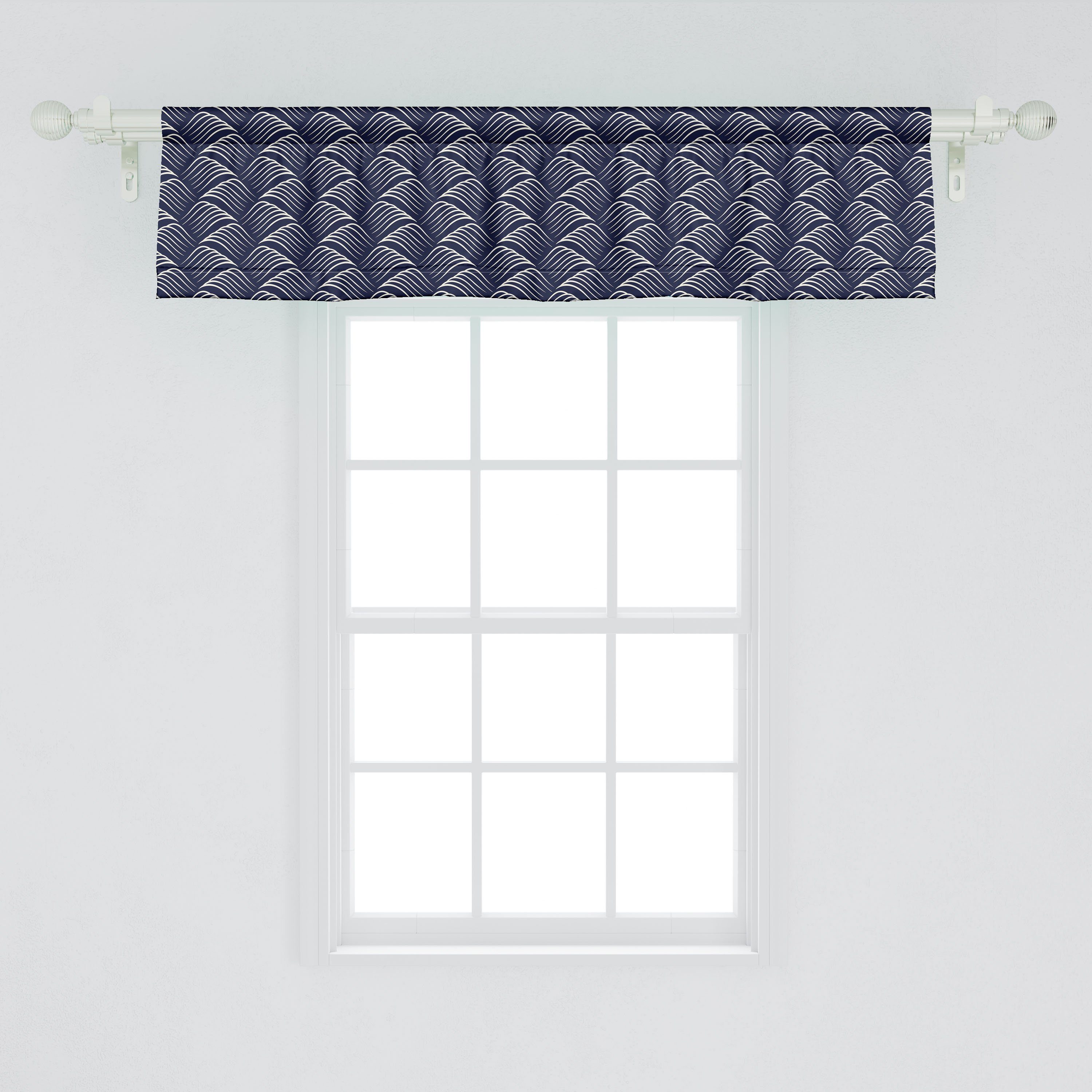 Ozean-Wellen Abakuhaus, Dekor Volant Stangentasche, mit Vorhang Vintage Scheibengardine Microfaser, Schlafzimmer Geometrisch Küche für