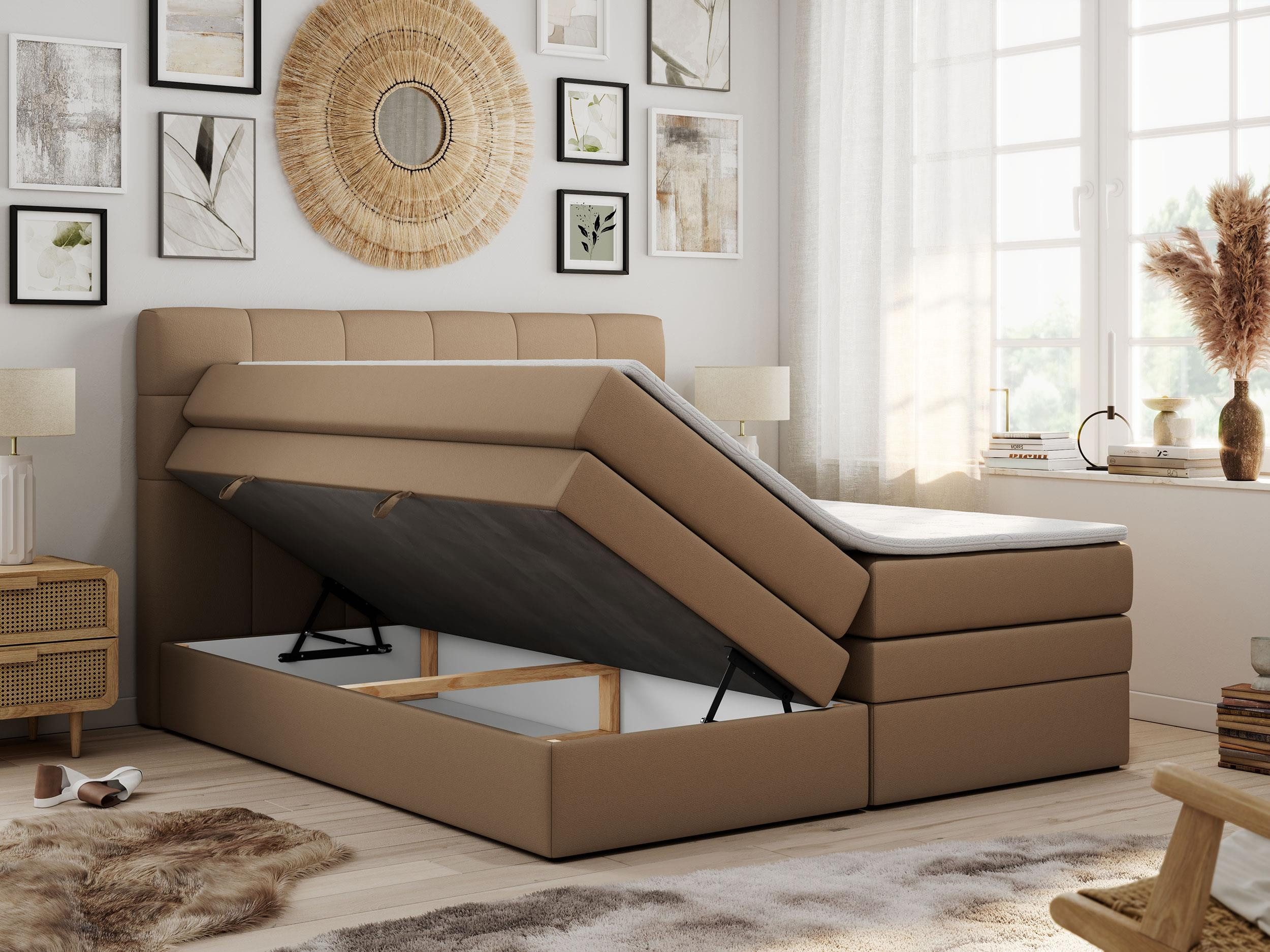 MKS MÖBEL Boxspringbett LUKA KING (King Doppelbett, Multipocket Matratzen, Topper T25/Visco, T30-Schaum), Polsterbett mit Bettkasten und fünf Matratzen