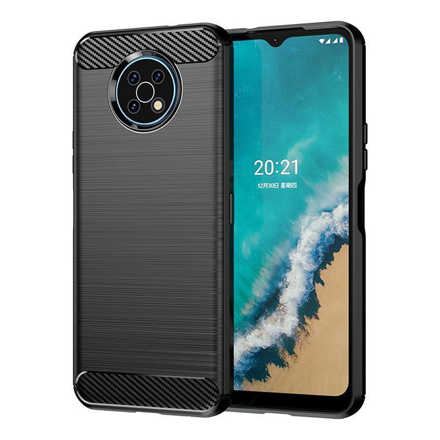 betterfon Handyhülle Carbon Hülle für Nokia Backcover TPU Silikon Bumper Schwarz, Carbon-Look – stoßfestes Case mit Air-Cushion & Metall-Optik